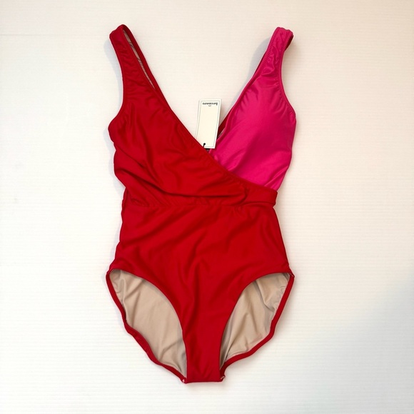 Hermoza Vera Colorblock One Piece Swimsuit in Pink / Poppyred Size 4 - Picture 3 of 7
